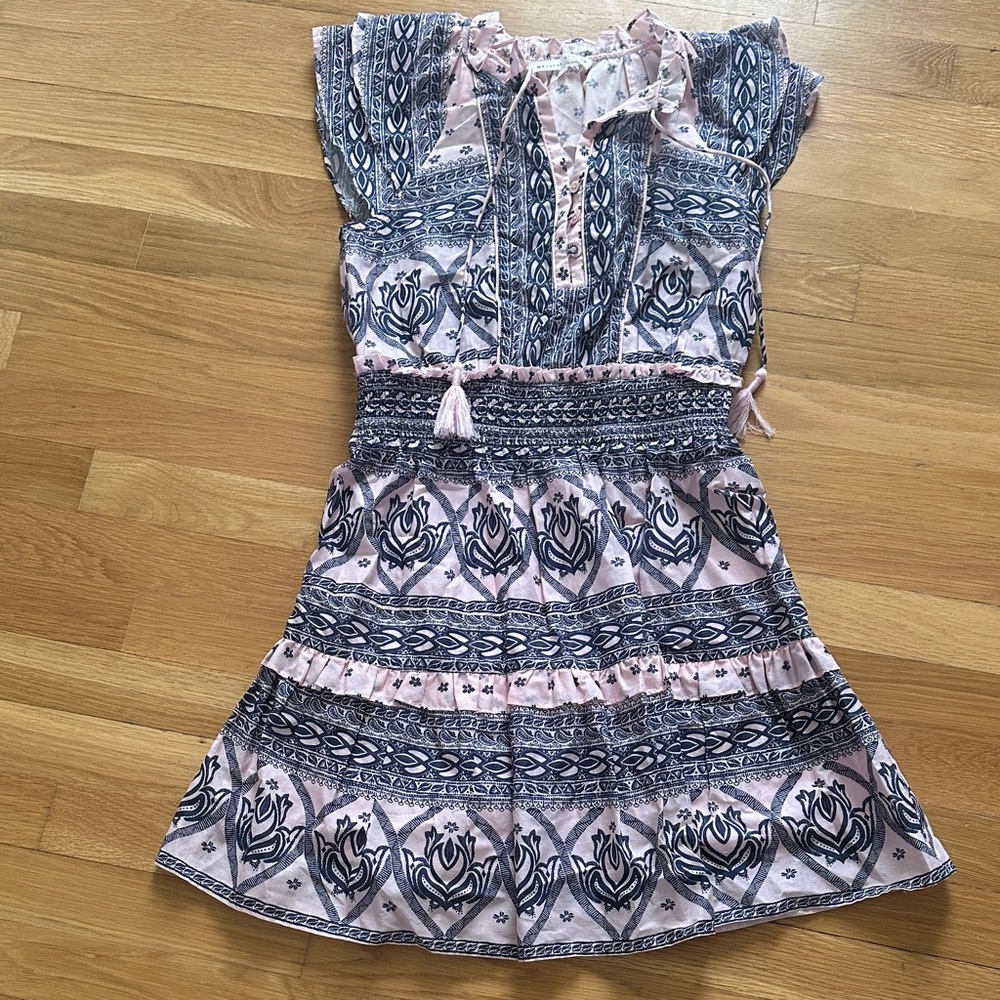 Pink and Blue Patterned Black Dress
